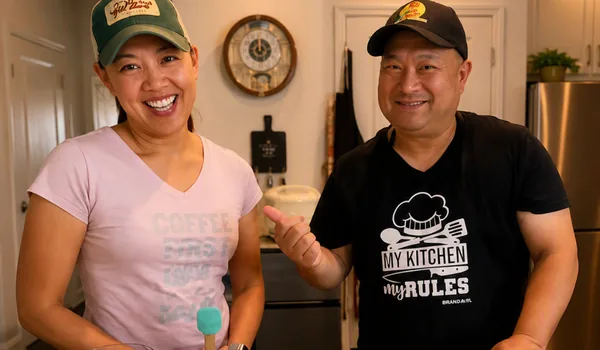 Mike and PD cooking together in the Cooks & Reviews kitchen